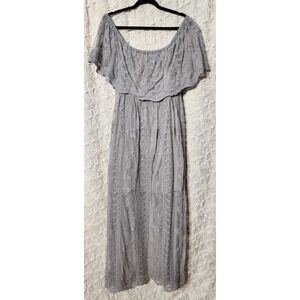 Wishlist Womens Allover Embroidered Maxi‎ Dress Size Large Gray Boho Whimsgoth